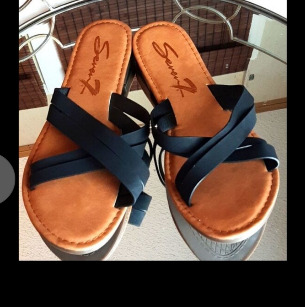 Seven 7  Black & Brown  Sandals W 2 Pair 1 Price  Criss-Cross Straps 11M  New